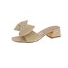 Summer New Slippers Women Wear Square Toe Open Toe Bow Block Heel Fairy Wind Non-slip One-word Sandal Slippers