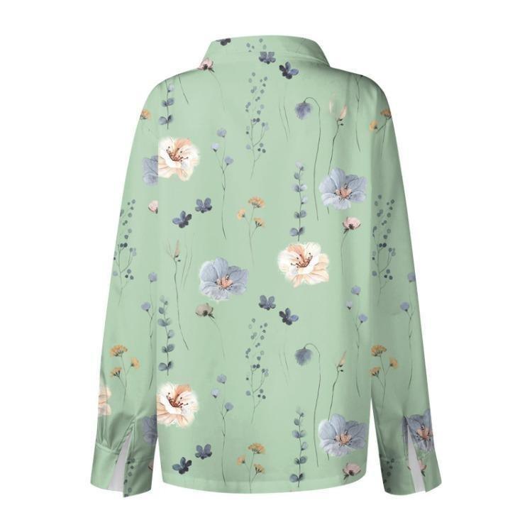Blumenprint Langarmbluse Lässiges Knopfleistenoberteil Basic Damenbekleidung
