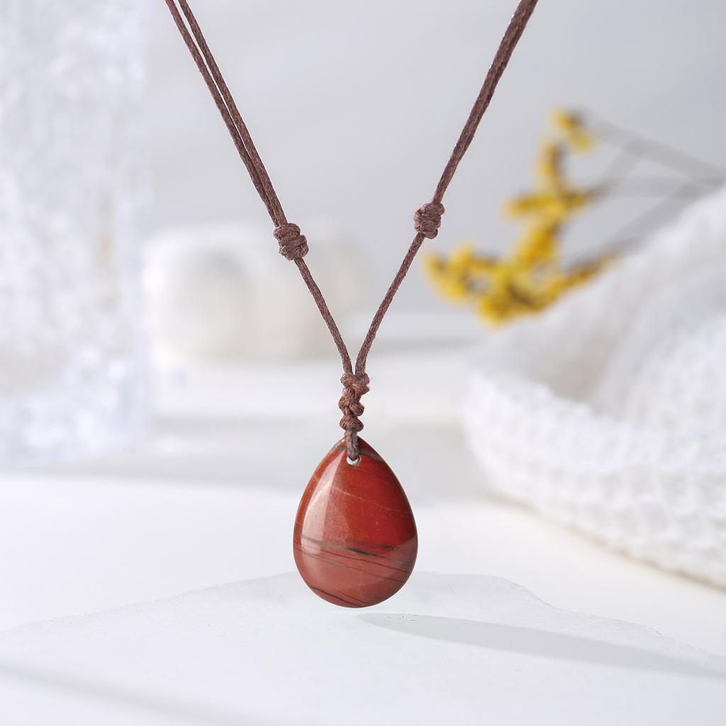 Natural crystal pendant, amethyst necklace, hand woven, water droplet jewelry