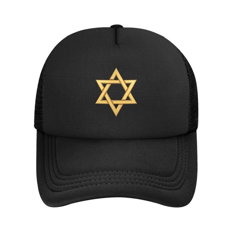 Star of David Print Mesh Baseball Cap Unisex Solid Color Adjustable Sun Hat Summer Breathable Snapback Hat Trucker Hats