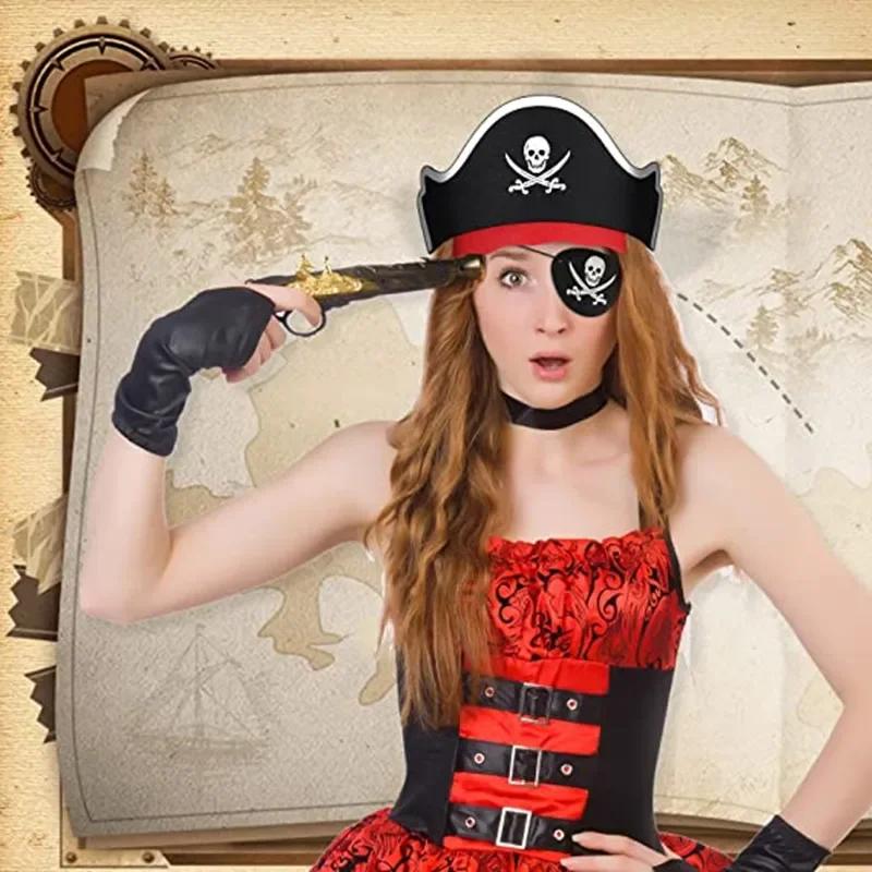 12Pcs Pirate Captain Hat Skull Print Eye Patch Children Adult Halloween Party Cosplay Costume Cap Decoration Props