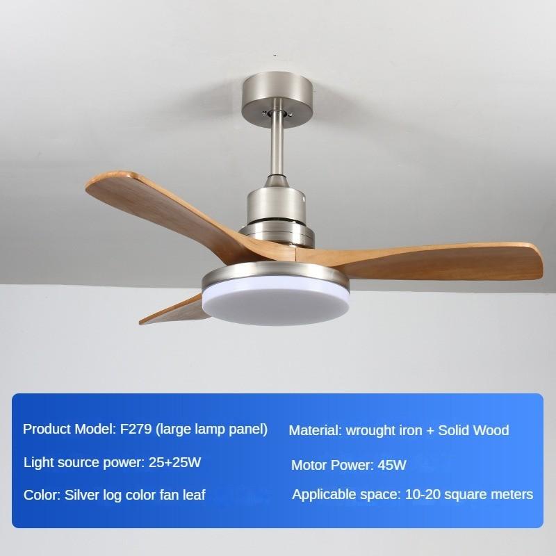 45W Full Spect Household Intelligent Variable Frequency Living Room Electric Fan Light Solid Wood Retro Restaurant Fan Light