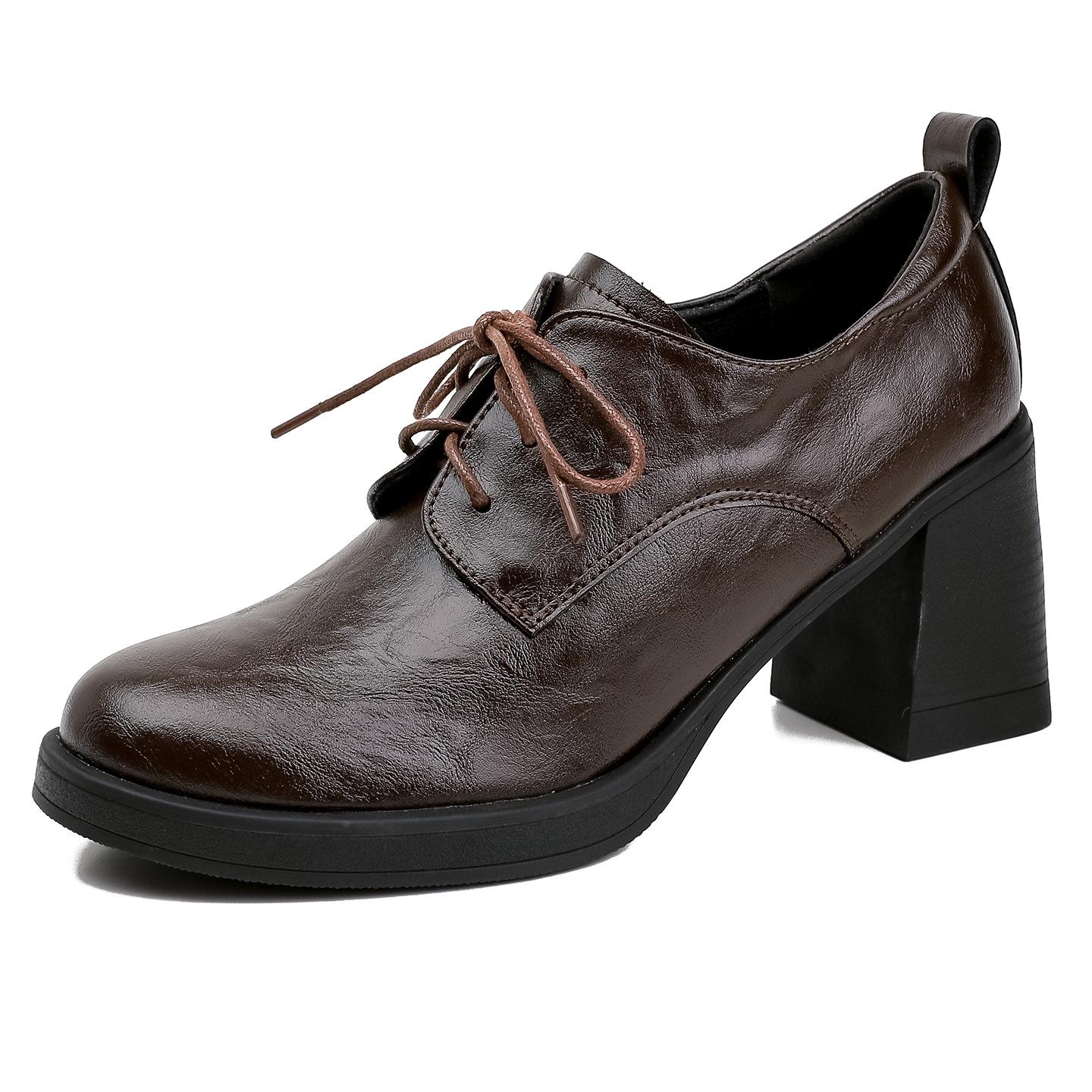 

Women s shoes 2026 Spring and Autumn retro temperament high heels leather shoes round toe commuting coarse single shoes 40