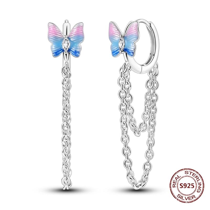 Shining Blue Zircon Owl Earrings 925 Silver Evil Eyes Earrings for Women Wedding Engagement Planet Moon Star Zirconia Jewelry