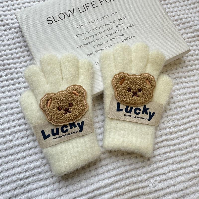 Korean Autumn and Winter Children's Gloves Sanrio Cartoon Warm and Cold Proof Thickened Baby Gloves Knitted Five Finger Gloves