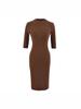 Women's Elegant Ribbed Knit Bodycon Dress - Pink, Long Sleeve, Mid-Length, Summer Style
