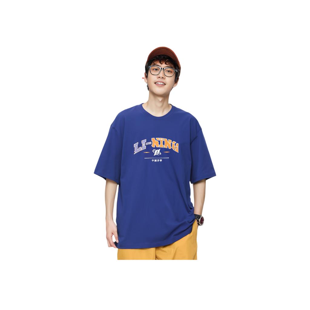 Li Ning Reignite Series Letter Round Neck Loose Comfortable Casual Sports Short Sleeve T-Shirt Unisex T-Shirt Shadow-Purple Blue AHSU235-5