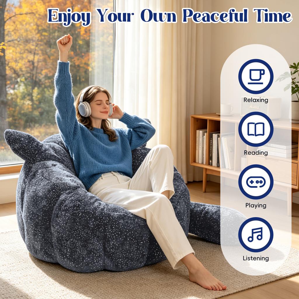 Starry Snow Fox Bean Bag Chair,Bean Bag Sofa,Indoor Soft Fluffy Animal Shaped Bean Bag Seat for Bedroom,Living Room