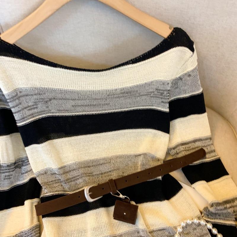 Striped pullover knitted women's autumn top with shawl two-piece set
