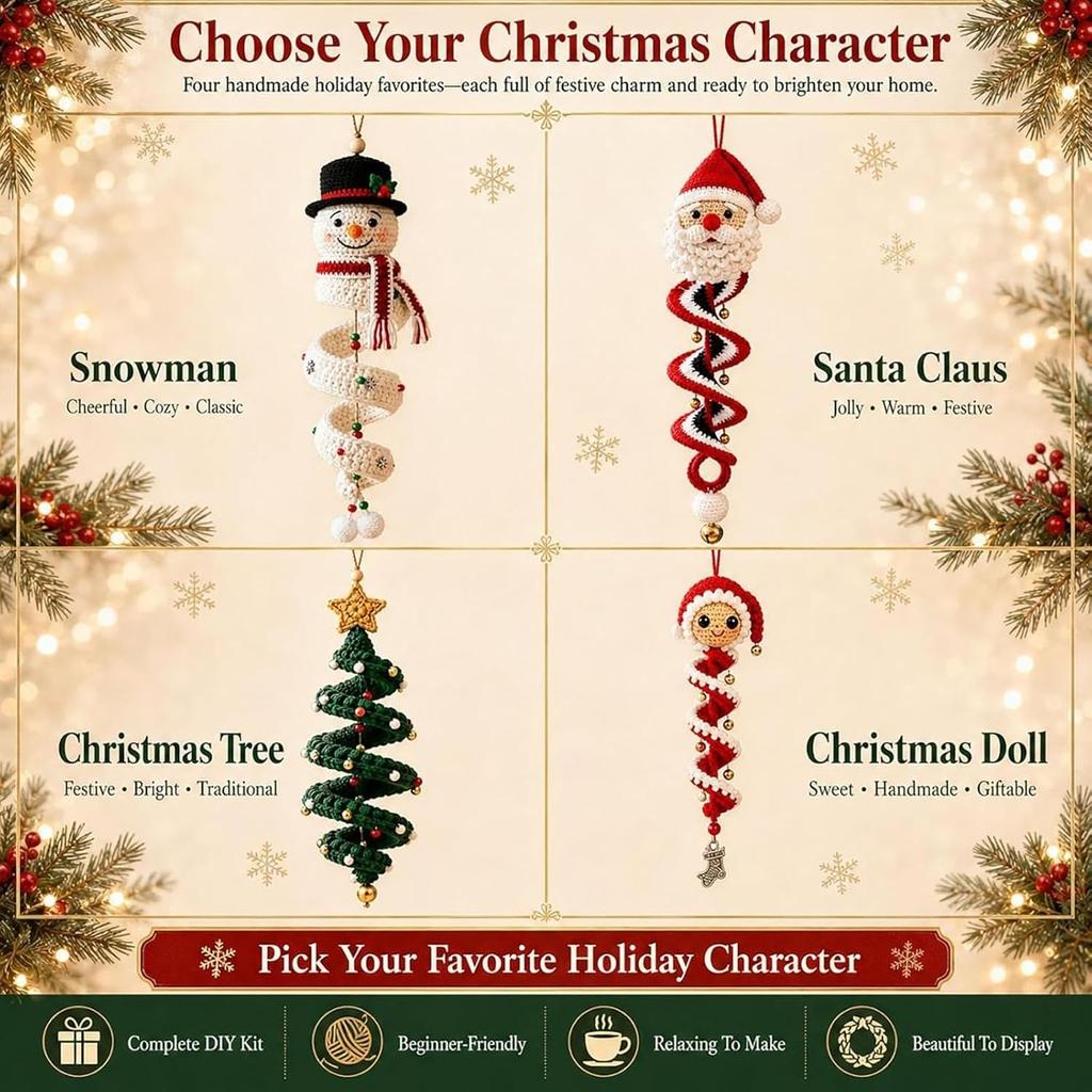 Decorazione di Natale Albero di Natale Kit Artigianale all'Uncinetto Pupazzo di Neve all'Uncinetto Ornamento a Spirale Set Fai da Te con Filato Gancio per Uncinetto e Istruzioni Fatto a Mano