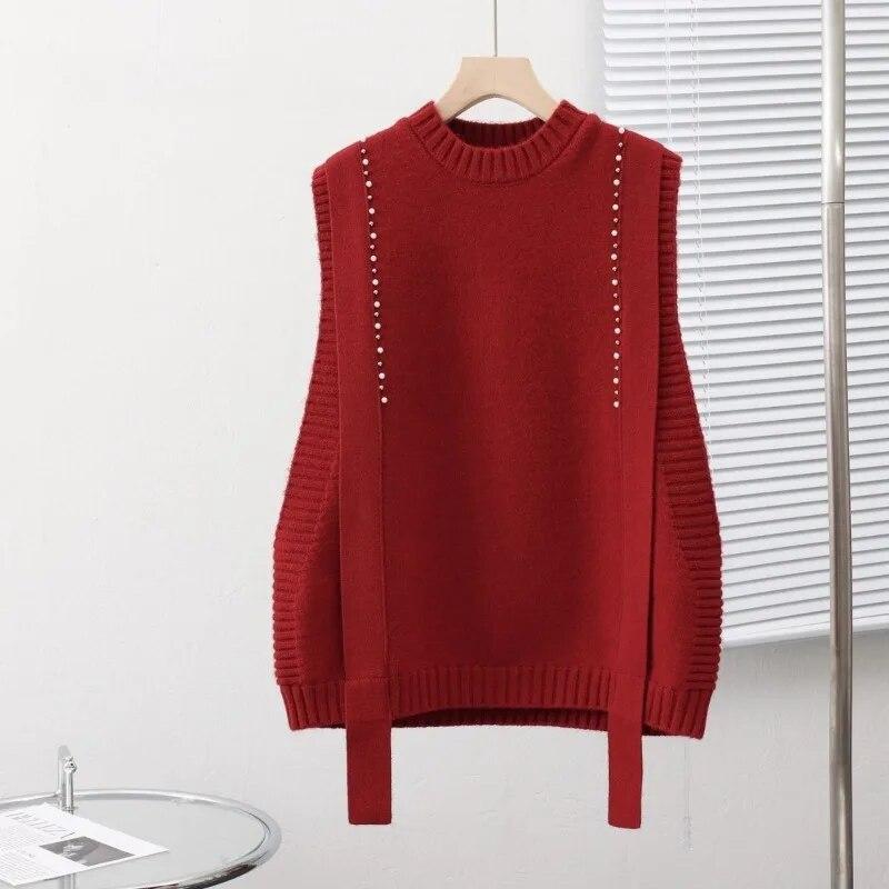 Vest Female O Neck Design Sense Knitted Tank Top for Women Korean Edition Foreign Loose and Versatile Sweater Vest Female