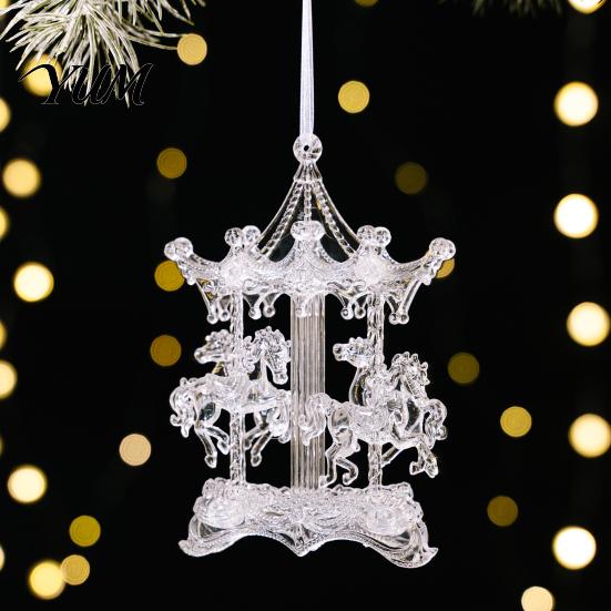 Shiny Simulated Glass Charms Faux Crystal Christmas Ornaments, Clear Acrylic Reindeer/Bell/Wreath/Wine Winter Hanging Tree Decorations Wonderland