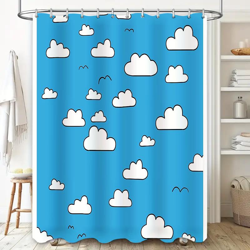 Shower Curtain Nature Clouds Blue Sky Scenic Backdrop Bathroom Decor Waterproof Fabric Washable Artistic Design Home Textile