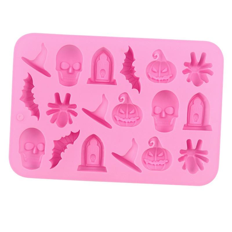 18 Cavities Halloween Scary Silicone Mold Skull Bat Pumpkin Spider Tombstone Fondant Chcolate Baking Mould Cake Decorating