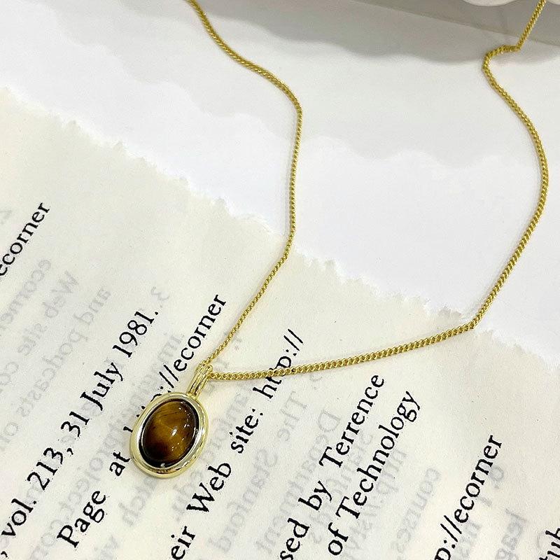 Tigerøye Stein Halskjede Vintage Personlig Mote Lett Luksus Høy Kvalitet Elliptisk Kragebenskjede Nisje