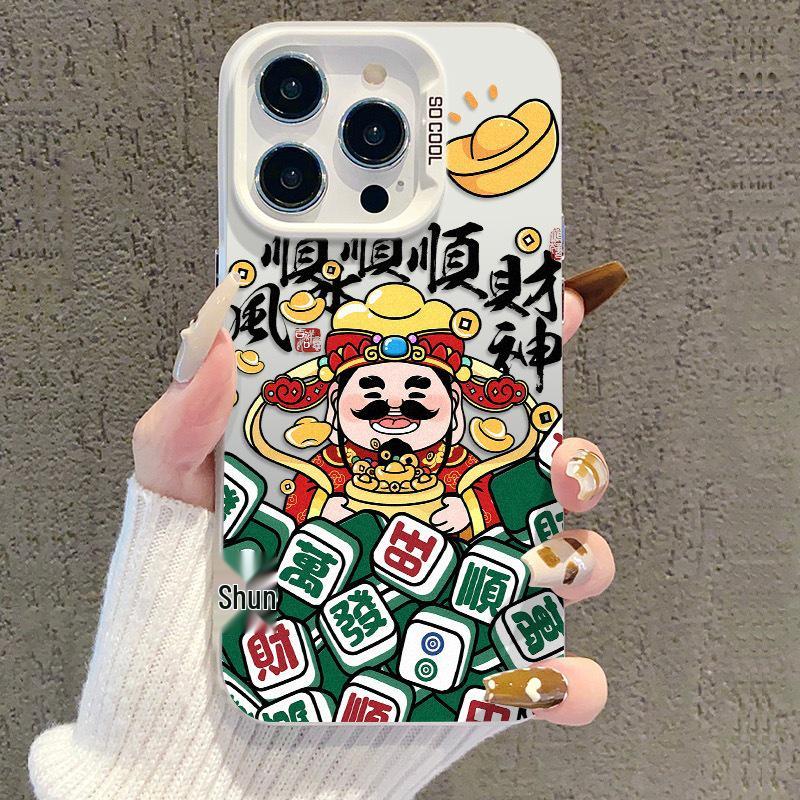 Silver God of Wealth iPhone Case for 13/14 Pro/15 Pro Max/16/17 OPPO Reno 13 Pro