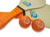 Frescobol Set: 2 Bello Wood Paddles, 2 Premium Orange Padded Grips, 2 Official Orange Balls, and a Beach Tote Bag