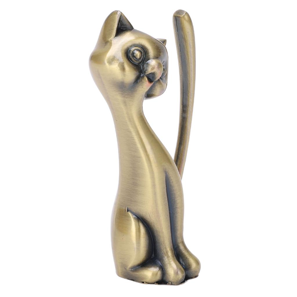 Cat Ring Holder Cat Statuette Style Zinc Alloy Sturdy Durable Retro Style Glossy Ring Organizer for Rings Jewelry