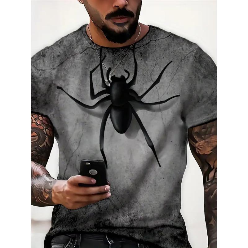 Summer Round Neck 3D Funny Terrifying Animal Patterns Print Top Fashionable Casual Short Sleeved Men's T-shirts
