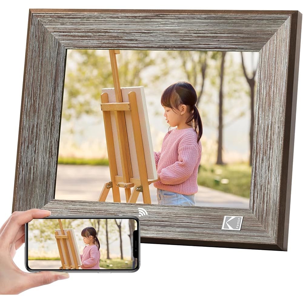 KODAK WiFi Digital Photo Frame 8-inch Wooden Frame, 1024x768 Resolution, IPS Touch Panel, Easy Operation, 32GB Bui