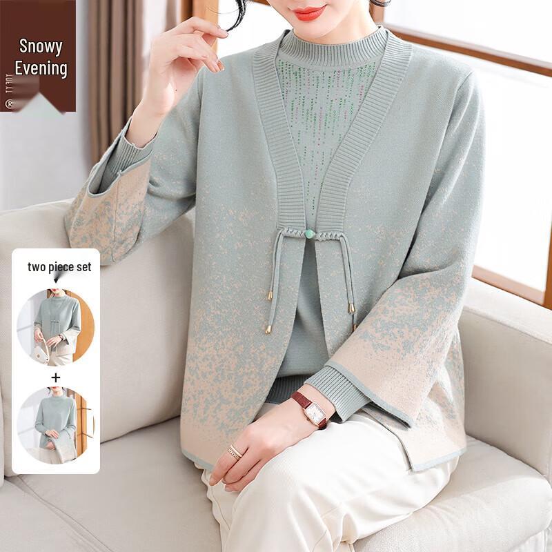 

Женский осенний вязаный кардиган с цветочным узором «Снежные сумерки» XL