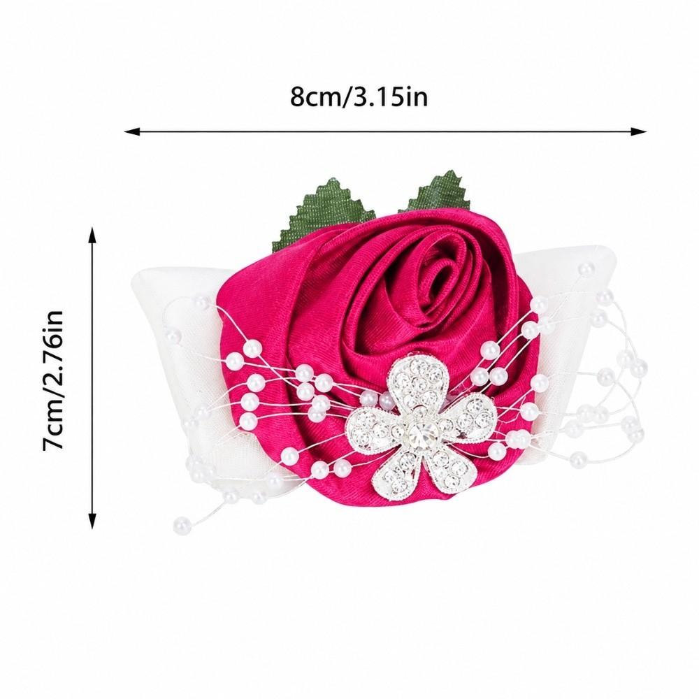 2pcs Diamond Rose Wrist Corsage Pearl Rhinestone Bridal Wrist Flower For Wedding