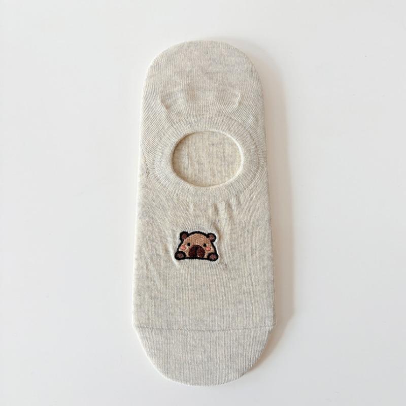 Little Bear Socks Women Spring and Summer Invisible Socks Simple Short Socks Summer Silicone Anti-slip Shallow Mouth Boat Socks Boneless Cotton Socks