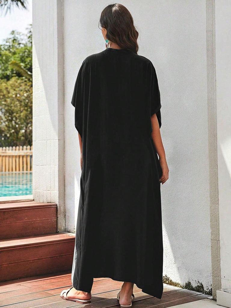 Women's Plus Size Solid Color Rayon Resort Dress & Beach Cover-Up