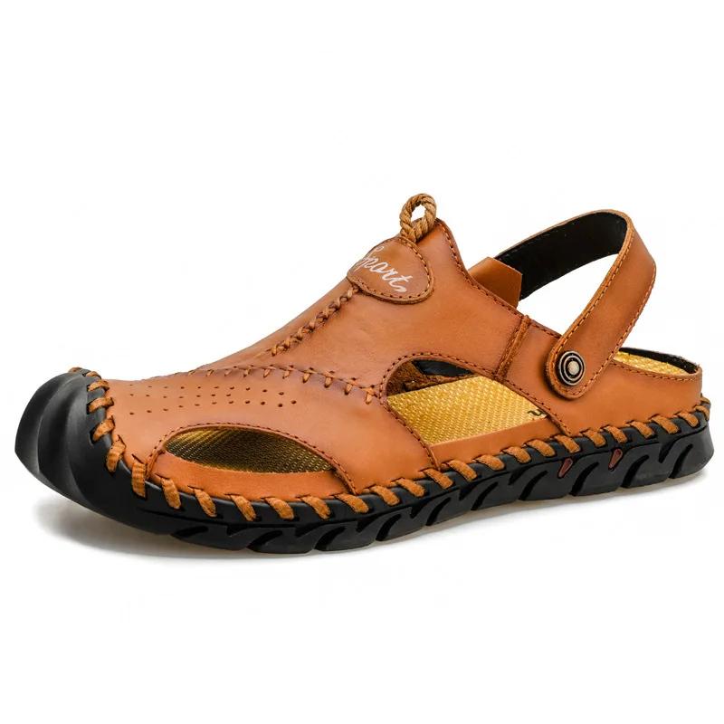 Fashion Genuine Leather Men's Sandals Soft Comfor Slippers Men Summer Outdoor Beach Shoes designer High Quality Men sandalias Plus Size