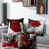 4Pc A Red Rose Adorns The Pillowsuitable For Sofa Car Bedroom Decorative Cushion Cover Pillow Cover