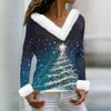 Women's T Shirt Tee Print Shirt Long Sleeve Party Fleece Collar V Neck  Top