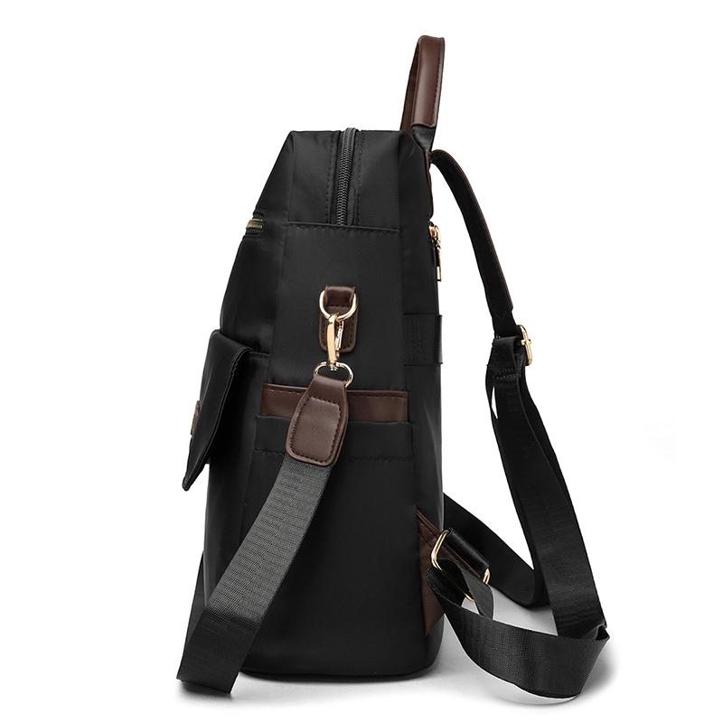 Lightweight Nylon Convertible Backpack with Front Flap Pocket Contrast Trim Dual Zipper Casual Daypack for Women Daily Travel