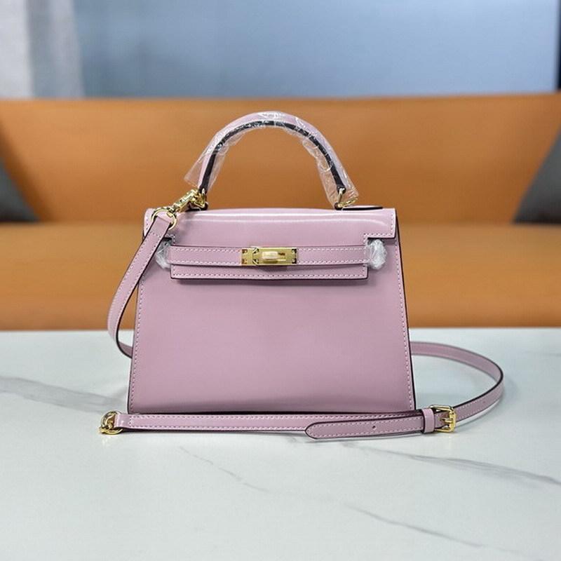 2026 new leather cowhide women's bag mini bag BOX glossy leather patent leather Kelly bag, handbag shoulder bag
