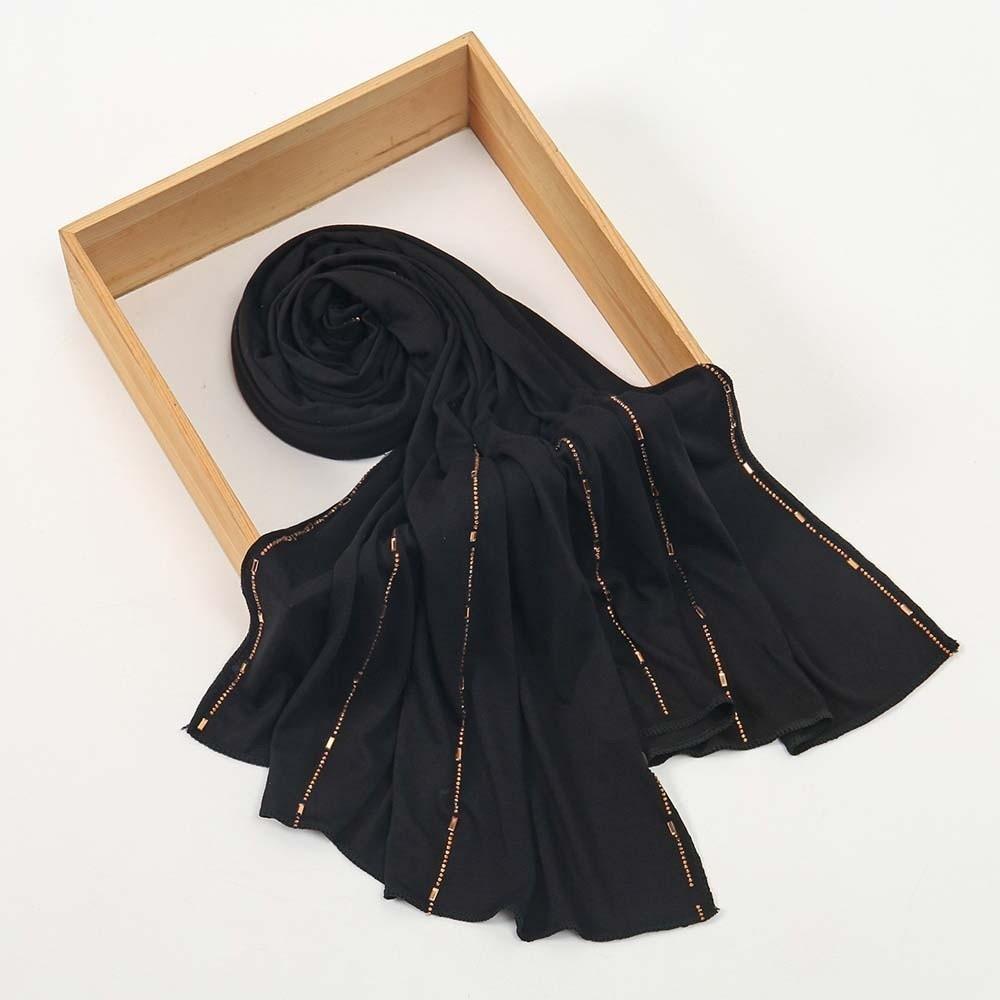 Elastic Colorful Beaded Headscarf Hijab Chiffon Large Shawl Ethnic Style Printed Tail Turban  Women