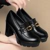Soft Leather Black Shoe Woman Block Pumps 2025 Thick Bottom Platform Shoes Model Office Work 6.5 Cm 8 Cm High Heels Grace