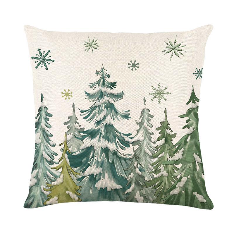 New Autumn and Winter Christmas Small Fresh Linen Printed Christmas Pillow Cushion Home Cartoon Printed Pillow Case