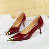 European American Fashion Banquet High Heels Thin Heels Shallow Mouth Patent Leather Metal Pointed Toe High Heels Single Shoes