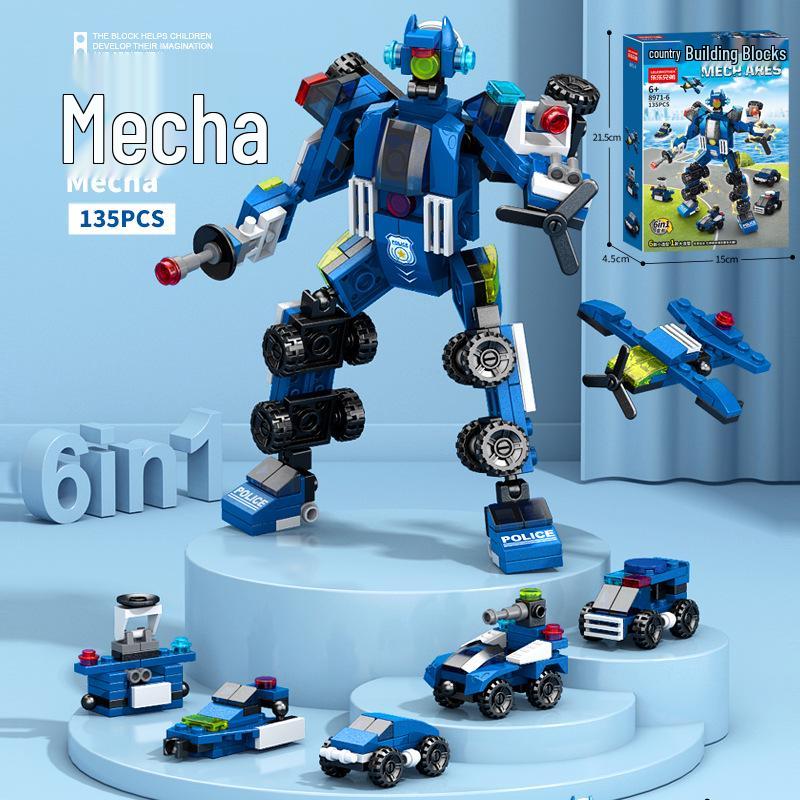 6-in-1 Kids' Building Block Set: Train, Robot, Tank, Police - Compatible Blocks for Boys & Girls