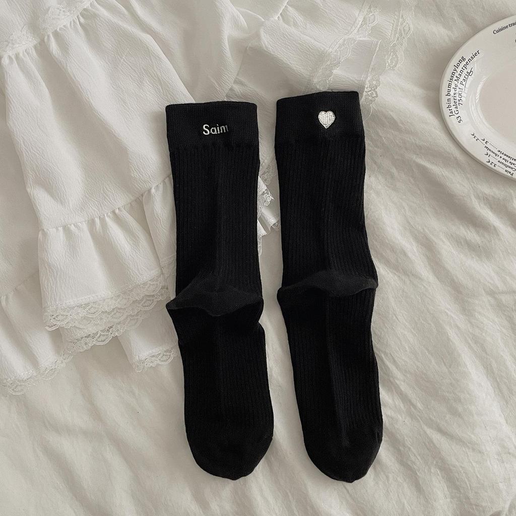 Women's Autumn Mid-Calf Socks - Trendy Collegiate Style Korean Long Pile Socks for Fall and Winter