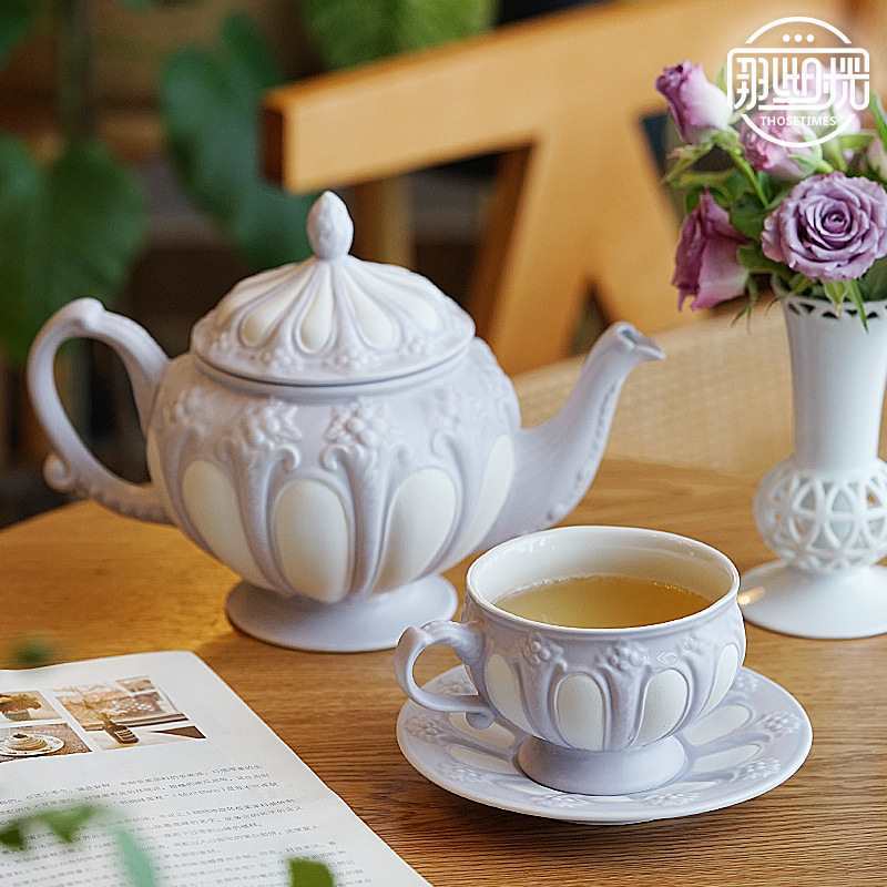 Afternoon Tea Set, Coffee Cup And Saucer Set, Spoon, French Retro Relief British Teapot Cup