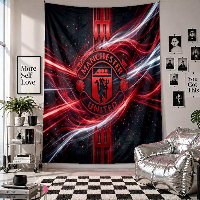 Tapisserie murale Manchester United Décoration d'intérieur Tissu à suspendre au mur pour chambre à coucher Salon Arrière-plan