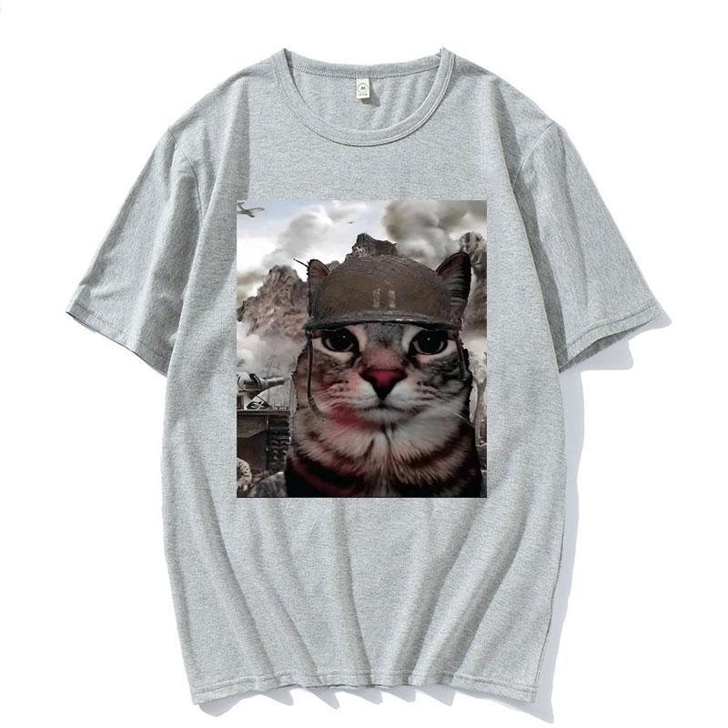 Thousand Yard Stare Funny Cat Meme T Shirts Men Womens Fashion Casual Short Sleeve Tshirts Cotton Oversized Tshirt Streetwear