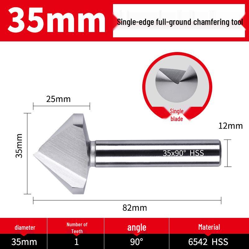 Straight Shank Single-Edge 3-Flute 45° Chamfering & Deburring Countersink Drill Bit, 90° Inner Hole Trimmer