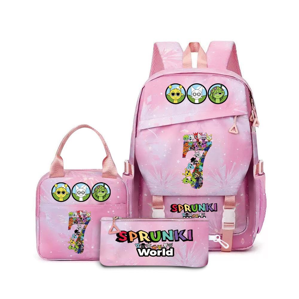 Popular Rhythm Box Sprunki Music Game School Bag Backpack Pencil Bag Three-piece Student Backpack D