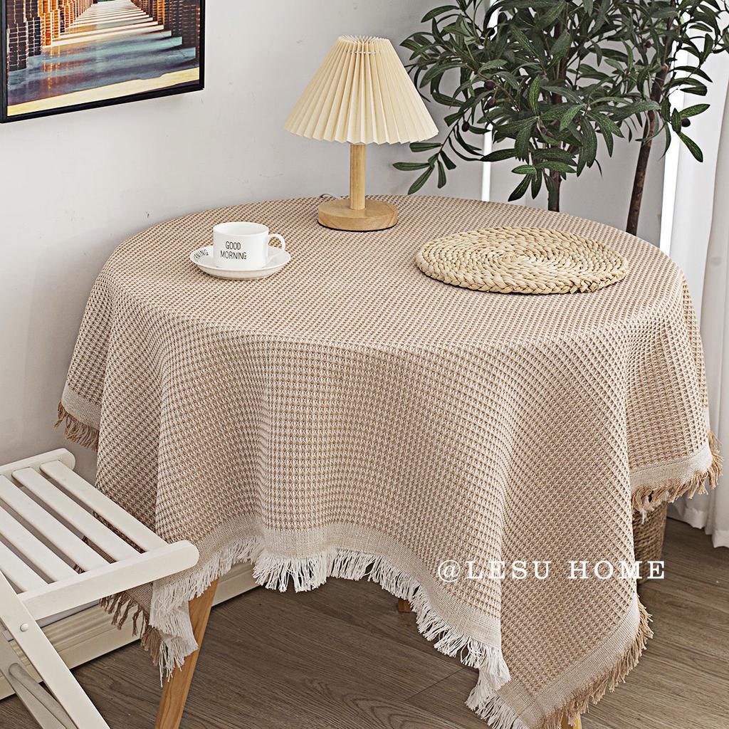 Tablecloth Japanese Thickened Cotton And Linen Fabric High-End Light Luxury Retro Waffle Dining Table Square Table Round Table Cloth