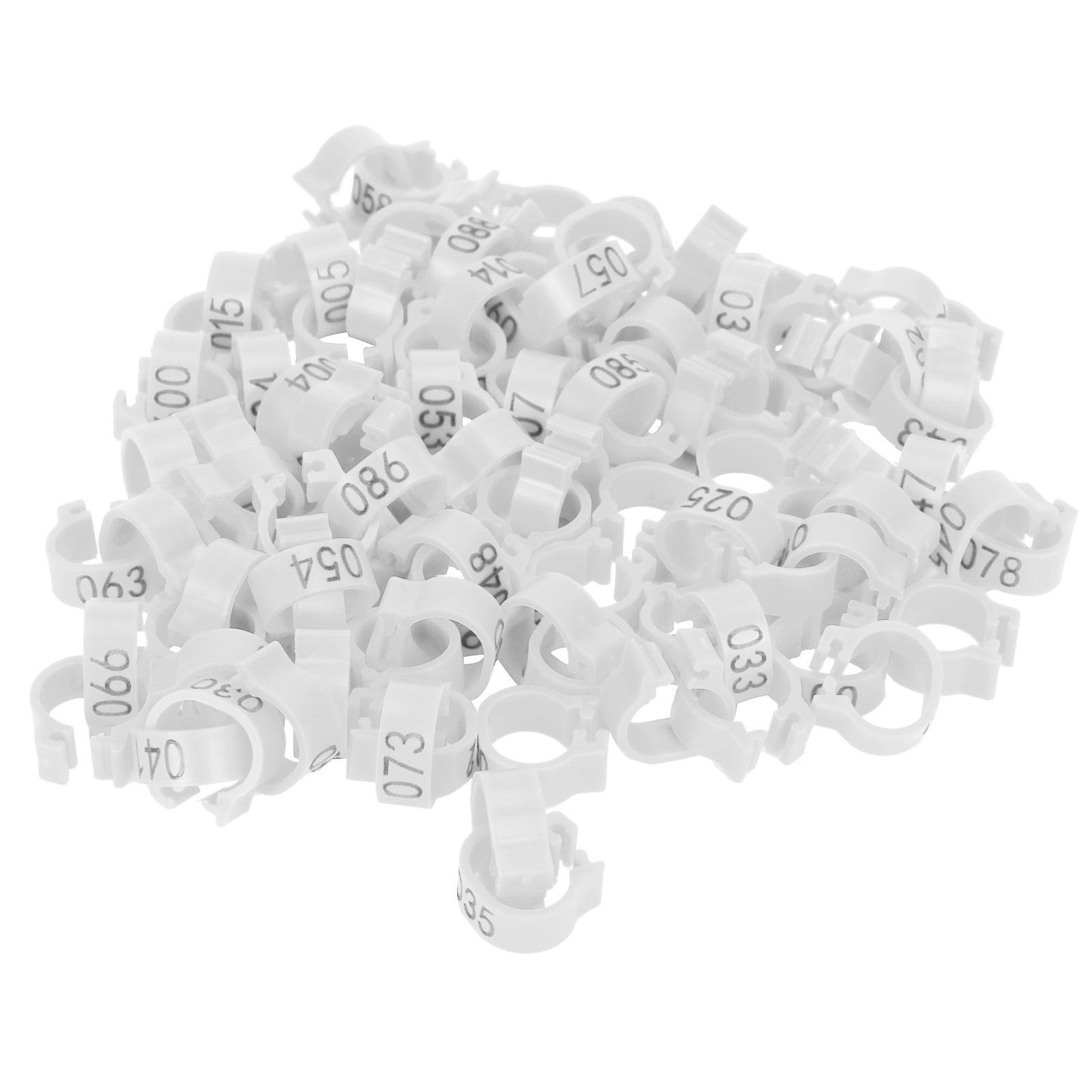 

001-100 Numbered Bird Foot Ring Reusable Pigeons Identify Clip Poultry AccessoryWhite