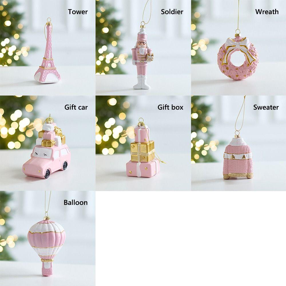 Pink Christmas Hanging Decoration Wreath Car Plastic Xmas Ornament Ball Party Supplies Gift Box Xmas Baubles Christmas