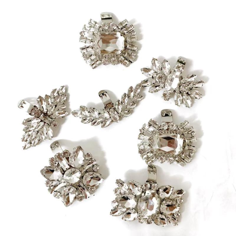 1 Pcs Fashion Shiny Crystal Shoes Decorations Clip Women Shoe Buckle Accessories High-Heeled Square Rhinestones Removable Shoes D