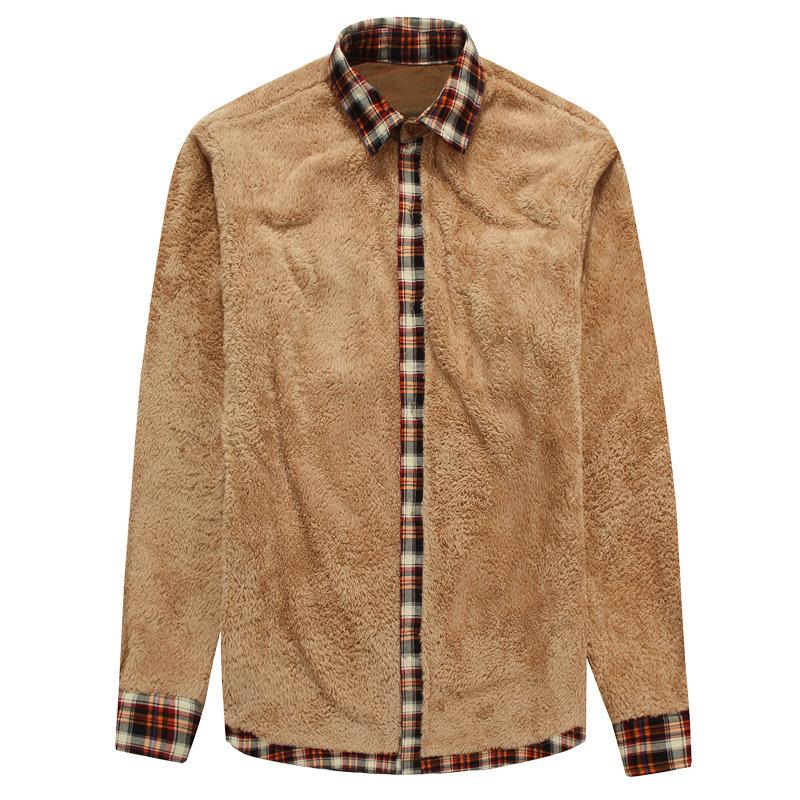 Herbst- und Winter Herren Fleece Karo Langarmhemd Verdicktes Warmes Lammfleecehemd