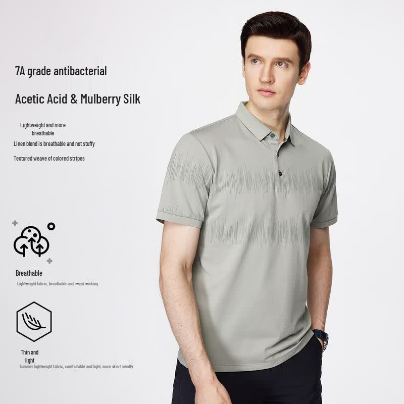 FIRS Men's Acetate & Silk Blend Striped Polo Shirt